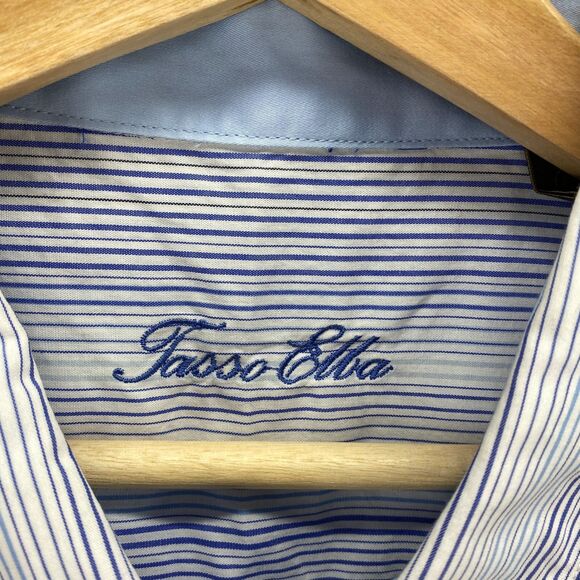 Fasso Ella Shirt Men 2XL  18-18.5 Blue Striped Button Up Collared - Picture 6 of 10